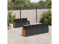 Vidaxl 8 Pcs Conjunto Sofás De Jardim Com Almofadões Vime Pe Preto