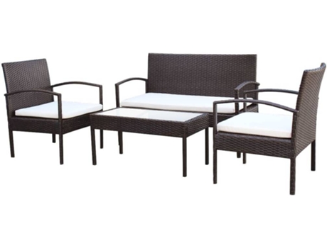 Conjunto de Jardim  Lounge (Castanho - Rattan Vime - 106x59x73 cm - 4 Peças)