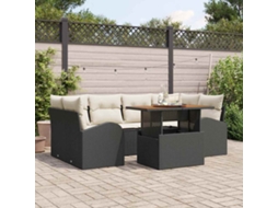 Vidaxl Conjunto De Sofá De Jardim 7 Unid. Preto E Creme