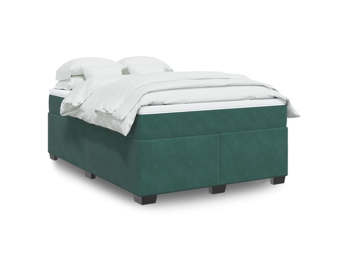 Cama Com Molas/colchão 140x200 Cm Veludo Verde-escuro