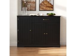 Aparador Moderno Elegante Com 3 Portas E Uma Gaveta, Armário De Buffet Para Sala De Jantar, Sala De Estar E Corredor (preto) Cs