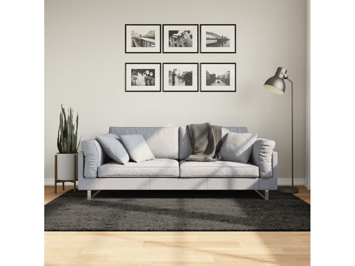 Vidaxl Tapete De Pelo Alto Aspeto Brilhante Huarte 140x200cm Antracite