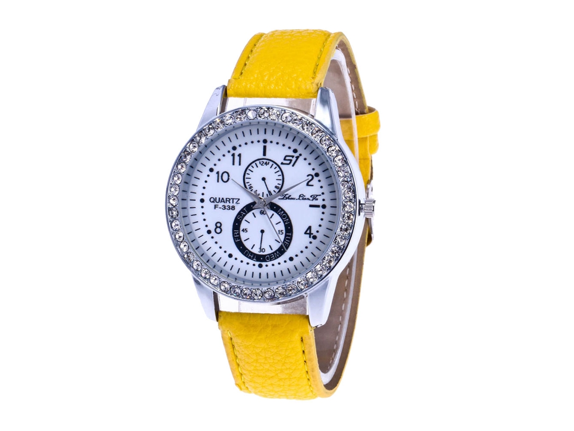 Relógio moderno para mulheres e homens com movimento de quartzo e pulseira de metal ajustável (amarelo)
