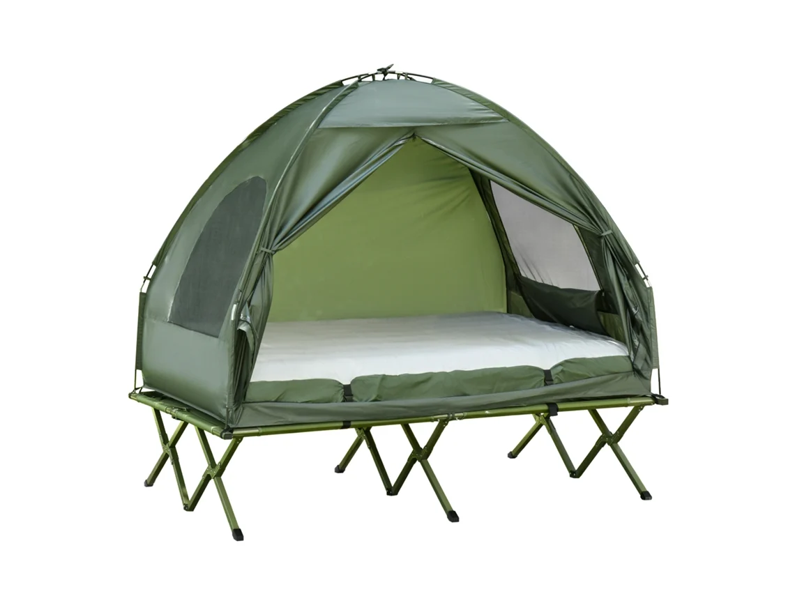 Conjunto de Barraca de Camping para 2 Pessoas com Cama de Camping e Colchão Inflável Verde Ge