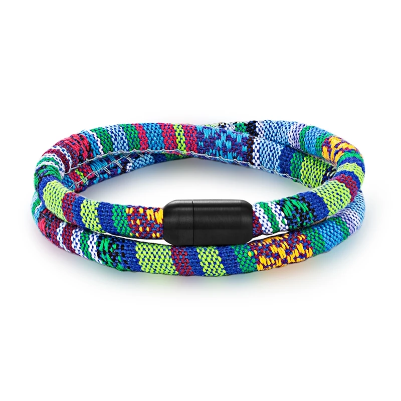 Pulseira de Casal Trançada em Corda Colorida Simples, Estilo Étnico Feito À Mão MDUG (azul, 23cm)