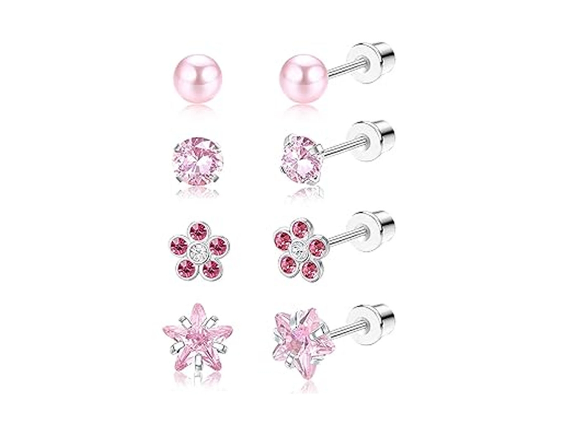 Brincos, 4 Pares De Brincos De Aço Inoxidáve, Rosa Com Zircônia Spqment