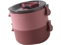 Lancheira Térmica Redonda De Camada Dupla, 1600ml, Plástico Vermelho
