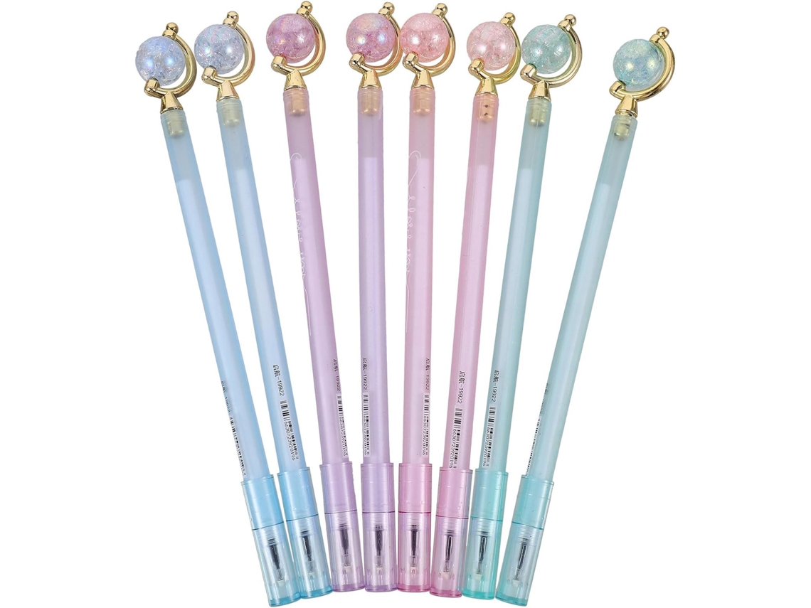 Conjunto De 8 Canetas Esferográficas Com Design Globo Cristal. Gel
