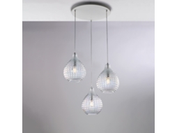 Candeeiro Suspensão Diamante Em Ferro Branco E Moldura Cromada Com Cabos Reguláveis ​​e Difusores Em Vidro Soprado Transparente Belight
