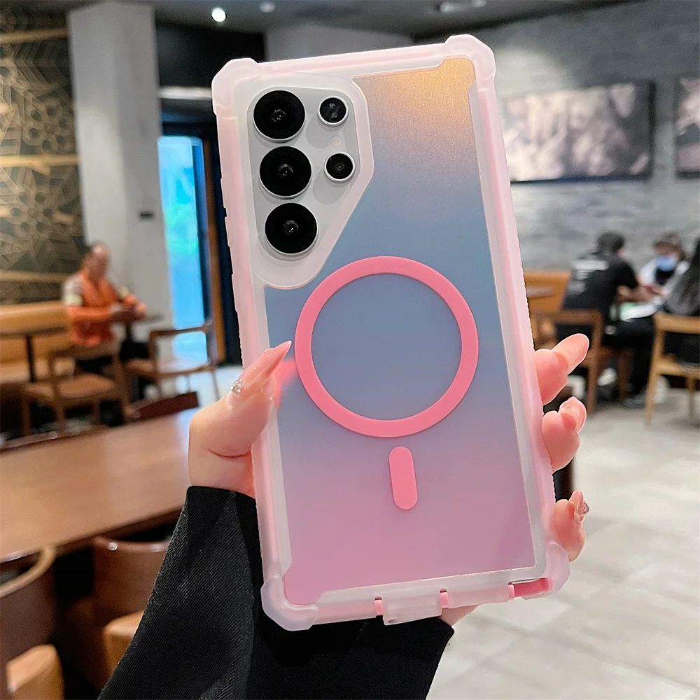 (samsung S25, Rosa) Capa De Celular À Prova De Choque Para Samsung, Design Reforçado De Camada Dupla, Compatível Com Fixação Magnética Magsafe.