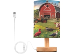 Luminária De Cabeceira Led Para Quarto, Luminária De Leitura Com Cúpula Tecido, Base De Madeira E Porta Usb Para