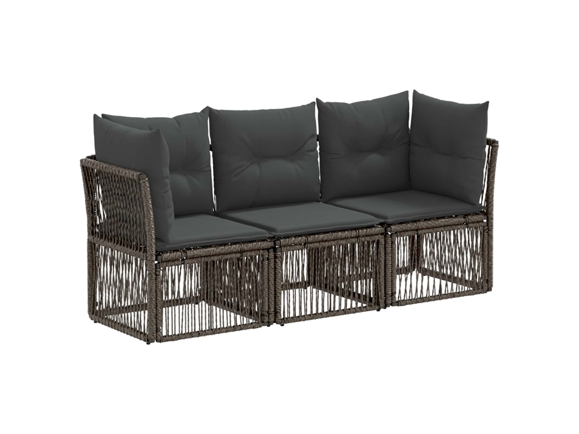 Vidaxl Conjunto De Sofá De Jardim 3 Unid. Cinzento Vime Pe