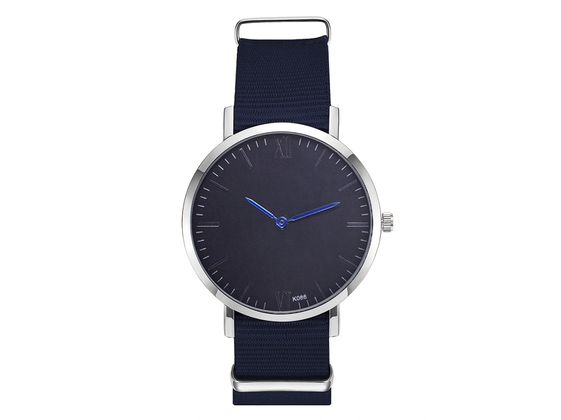 Relógio de pulso masculino casual e elegante com mostrador espelhado e movimento de quartzo azul royal.