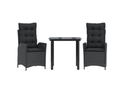 Conjunto de Jantar 3 Pcs para Jardim com Almofadões Vime Pe Preto MAISON EXCLUSIVE (3 pcs)
