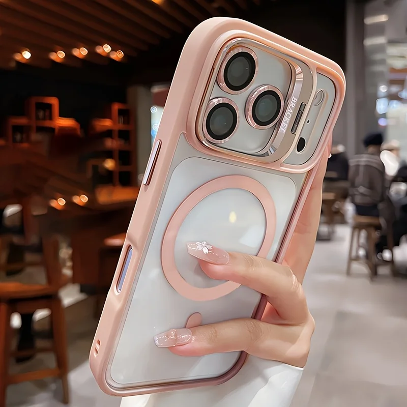 Capa Protetora Com Suporte Magnético Magsafe Para Iphone 12 (rosa), Com Encaixe Para Lente.