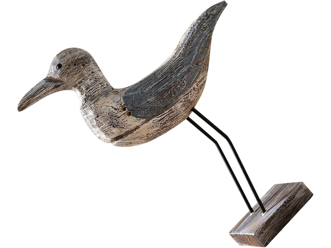 Figura de gaviota de madera tallada a mano, decoración rústica para jardín y espacios interiores.