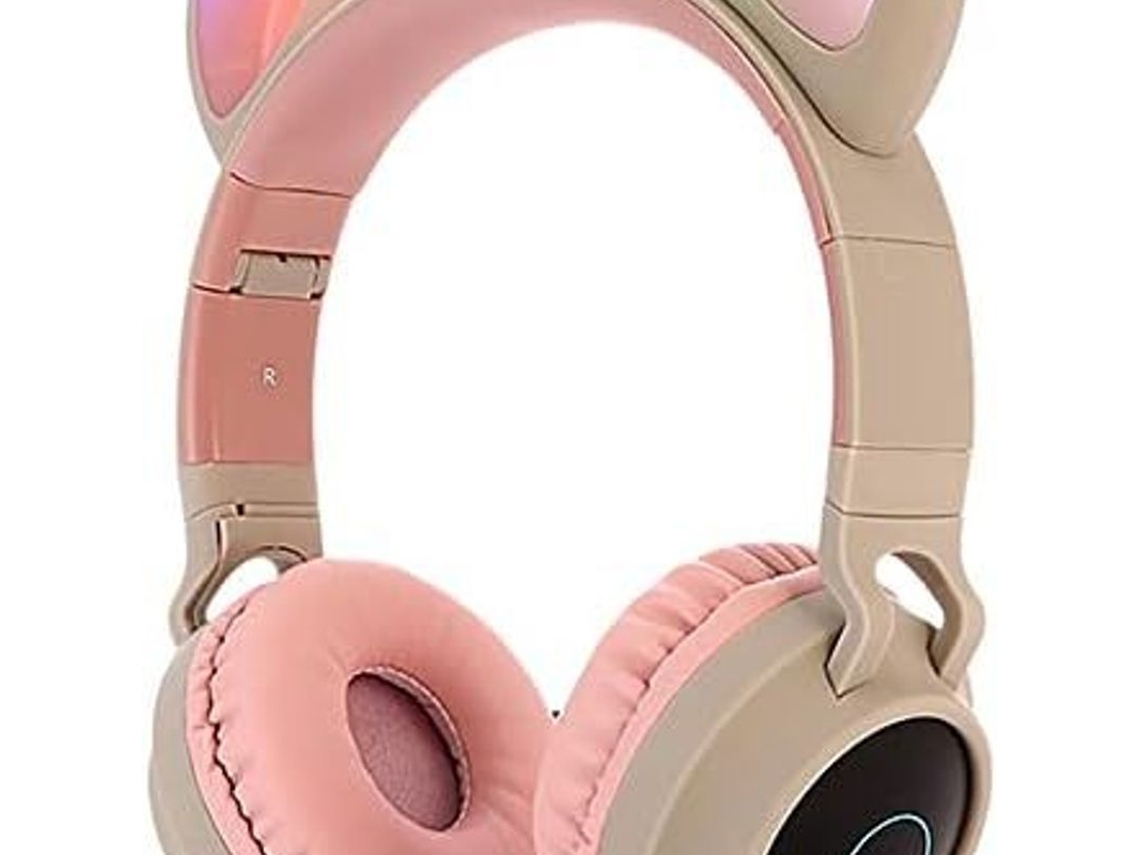 Fones De Ouvido Bluetooth Com Orelhas De Gato, Luzes Led, Sem Fio, Dobráveis, Cinza E Rosa. Brilvibera