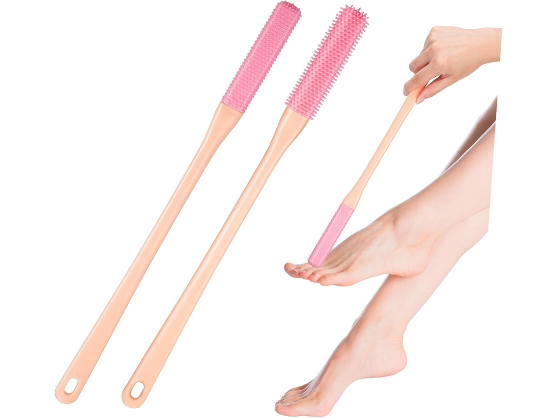 Conjunto De 2 Escovas Silicone Com Cabo Longo, Escova Esfoliante Para Limpeza Dos Pés, Cuidados No Banho, Limpeza Fácil