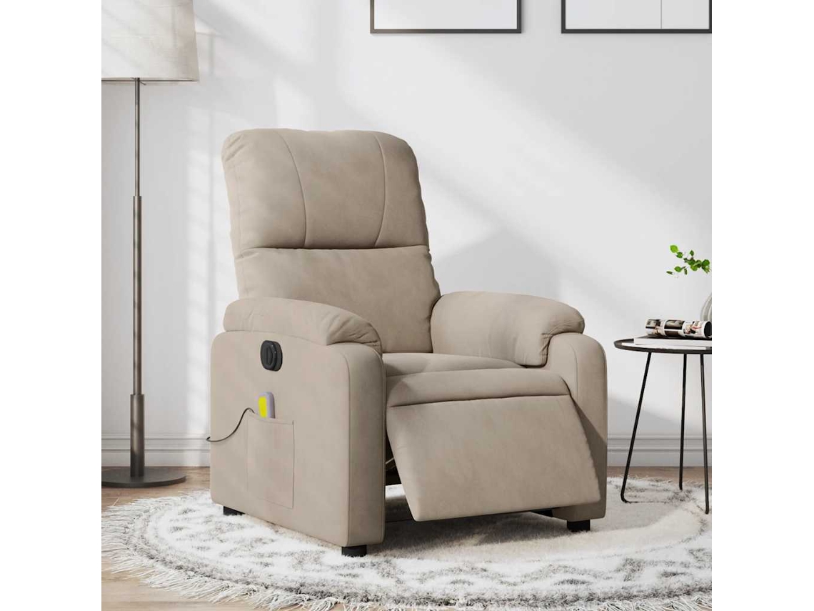 Poltrona massagens recli. elétrica microfibra cinza-acastanhado