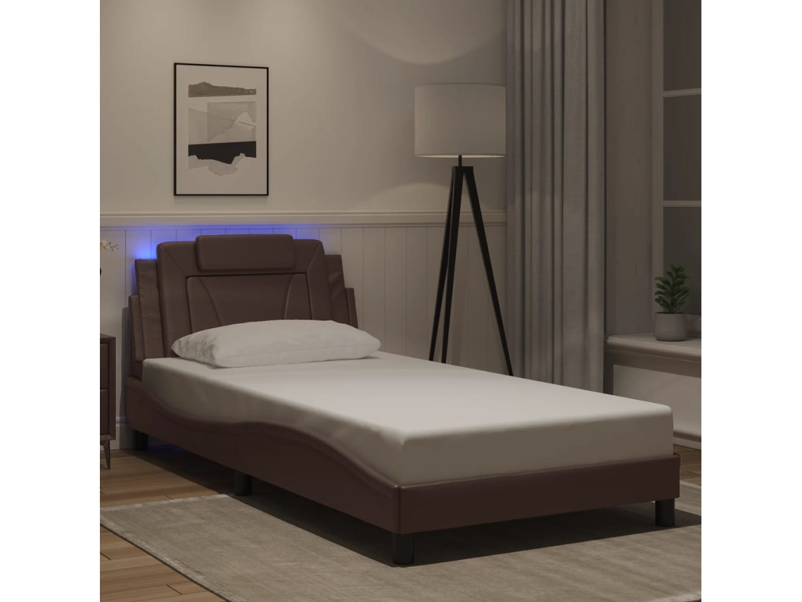 Vidaxl Estrutura De Cama Viana Com Led Sem Colchão 100x200cm Castanho