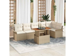 Vidaxl Conjunto De Sofá De Jardim 7 Unid. Bege Rattan Sintético