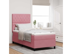 Vidaxl Cama Box Spring Led Com Colchão Rosa 100 X 200 Cm Veludo