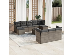 Vidaxl 11 Pcs Conjunto Sofás De Jardim C/ Almofadões Vime Pe Cinzento