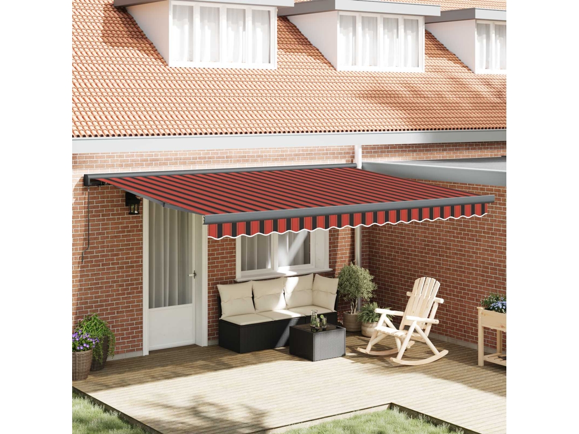 Vidaxl Toldo Retrátil Vermelho E Preto 450 × 300 Cm Lona E Alumínio