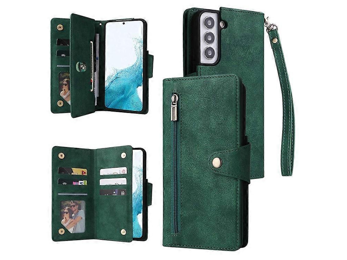 Capa De Celular De Couro Sintético Com Fivela De Rebite E Suporte Para Samsung Galaxy S23, Carteira, Vários Compartimentos Para Cartões, Capa Com Alça