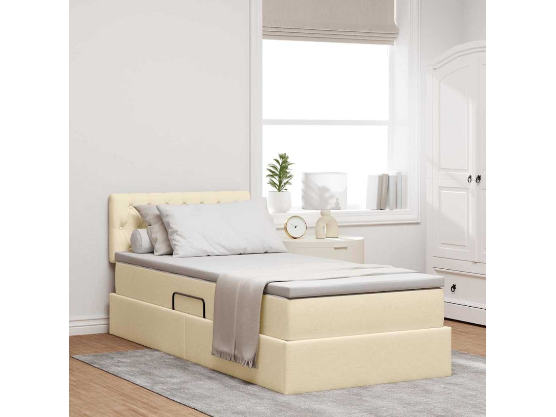 Vidaxl Cama Com Arrumação E Colchão Creme 90 X 190 Cm Veludo