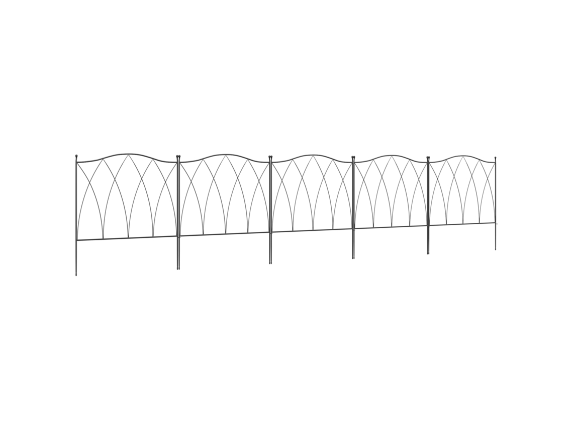 Conjunto De 5 Cercas Decorativas De Jardim Metálicas, 305x62cm, Preto