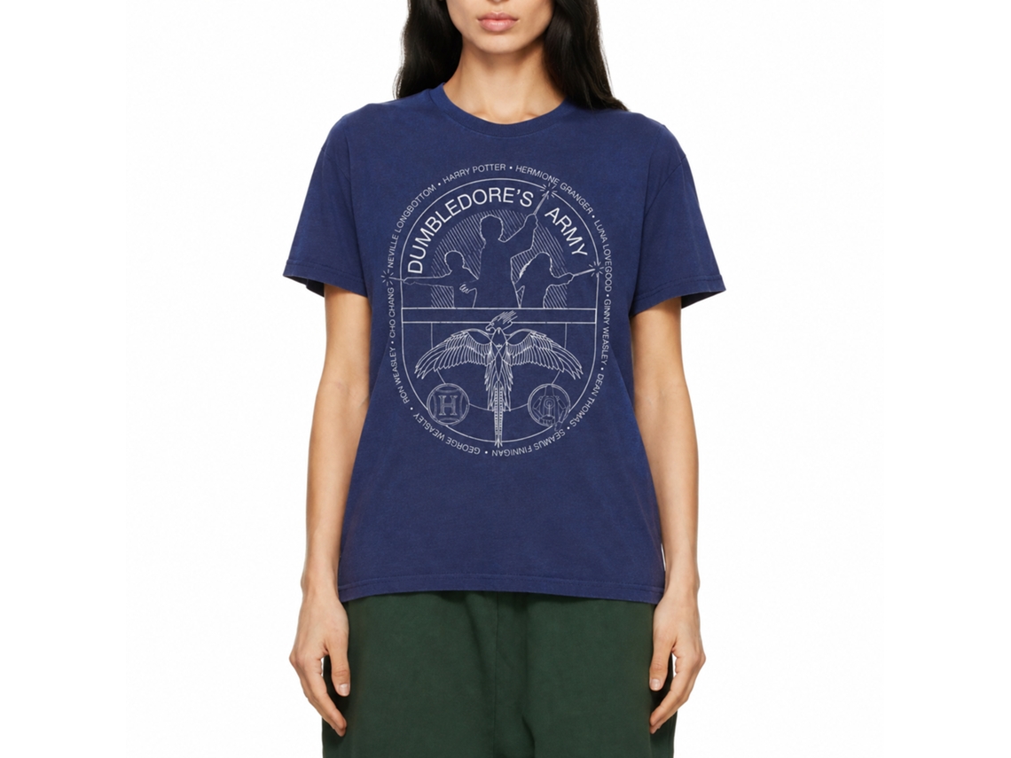 Camiseta Rockinstone Harry Potter com emblema do Exército de Dumbledore, estilo exclusivo de designer.