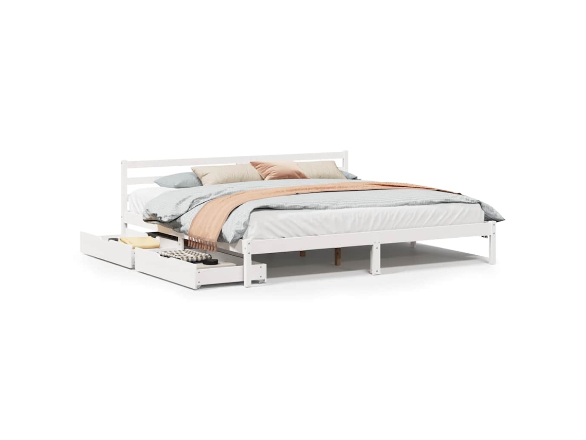 Bed Frame, Bed Frames Vidaxl Branco Madeira De Pinho (200 X 200 Cm)