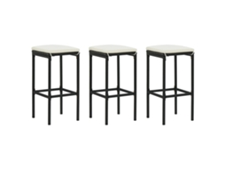 Conjunto 3 Banco De Bar Vidaxl Preto Vime Pe (38 X 38 X 76 Cm)