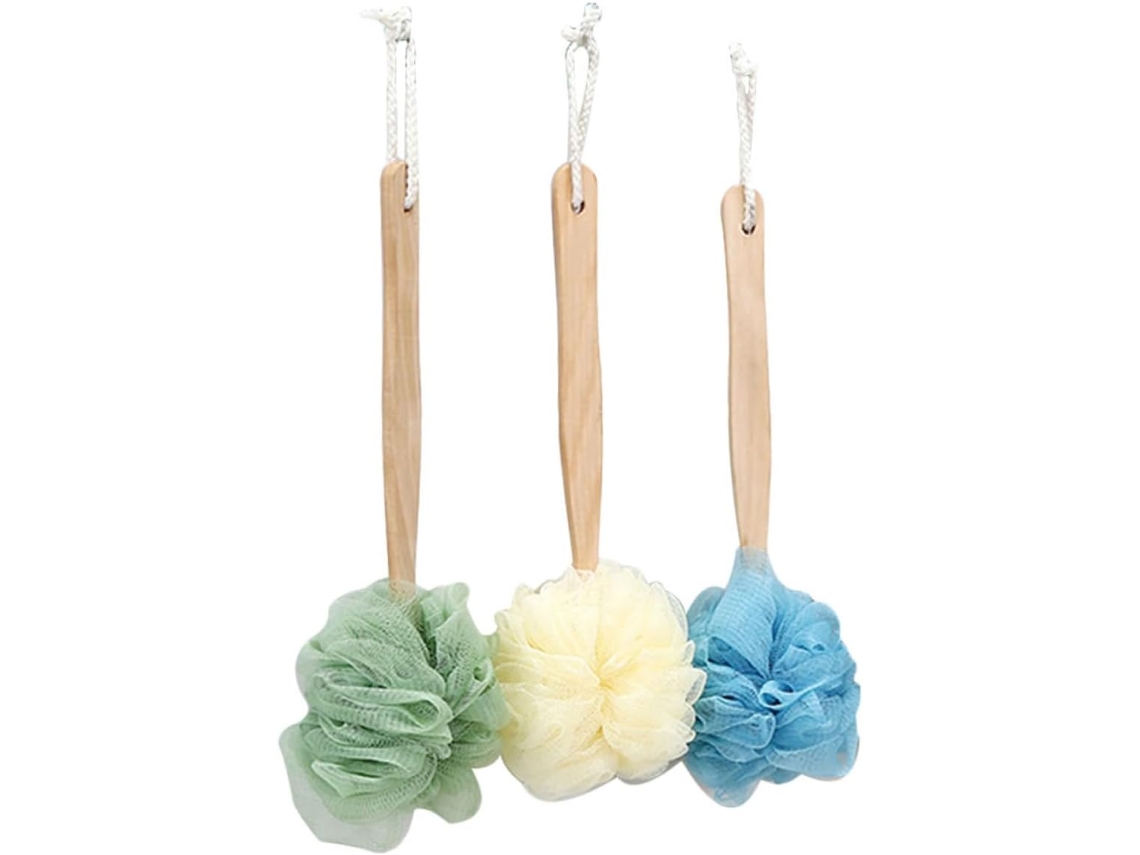 Conjunto De 3 Escovas Banho Madeira Com Cabo Longo Homoyoyo Para Esfoliação Corporal E Massagem Nas Costas, Feitas De