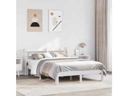 Vidaxl Estrutura Cama C/ Cabeceira 135x190 Cm Pinho Maciço Branco