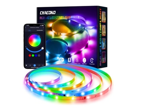 Tira Led RGBIC 10 M com Efeito Arco-Íris Impermeável Controlo Por App Bluetooth