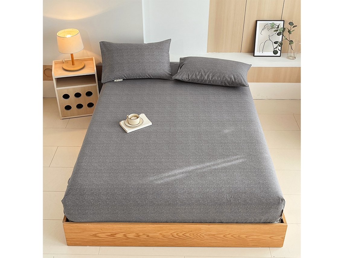 Lençol Elástico, 180*200cm, Tecido De Algodão Cru, Bolso Profundo De 30cm, Estilo Casa De Campo,para Meninas E Mulheres. Cinza Hexinyigjly