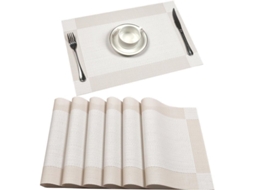 2026 tapete de Mesa, Vinilo Tejido Antideslizante Lavable a Mano, Conjunto de 6 Piezas, Cor Claro Crema, para Casa Y Restaurante