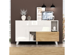Buffet Brilhante 130x40x70cm 2 Portas 2 Gavetas Com Compartimentos De Arrumação Branco Estilo
