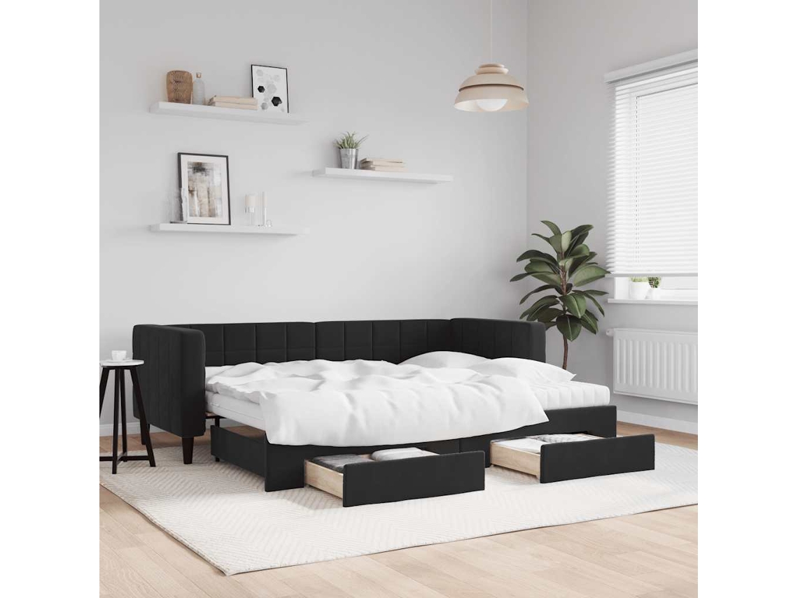 Vidaxl Sofá-cama Com Gavetão E Gavetas 80x200 Cm Veludo Preto