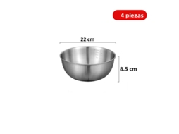 Conjunto de 4 Peças, 22 Cm, Prata. Tigelas de Cozinha em Aço Inoxidável, Estilo Coreano, para Salada de Frutas, com Marcações. MDUG