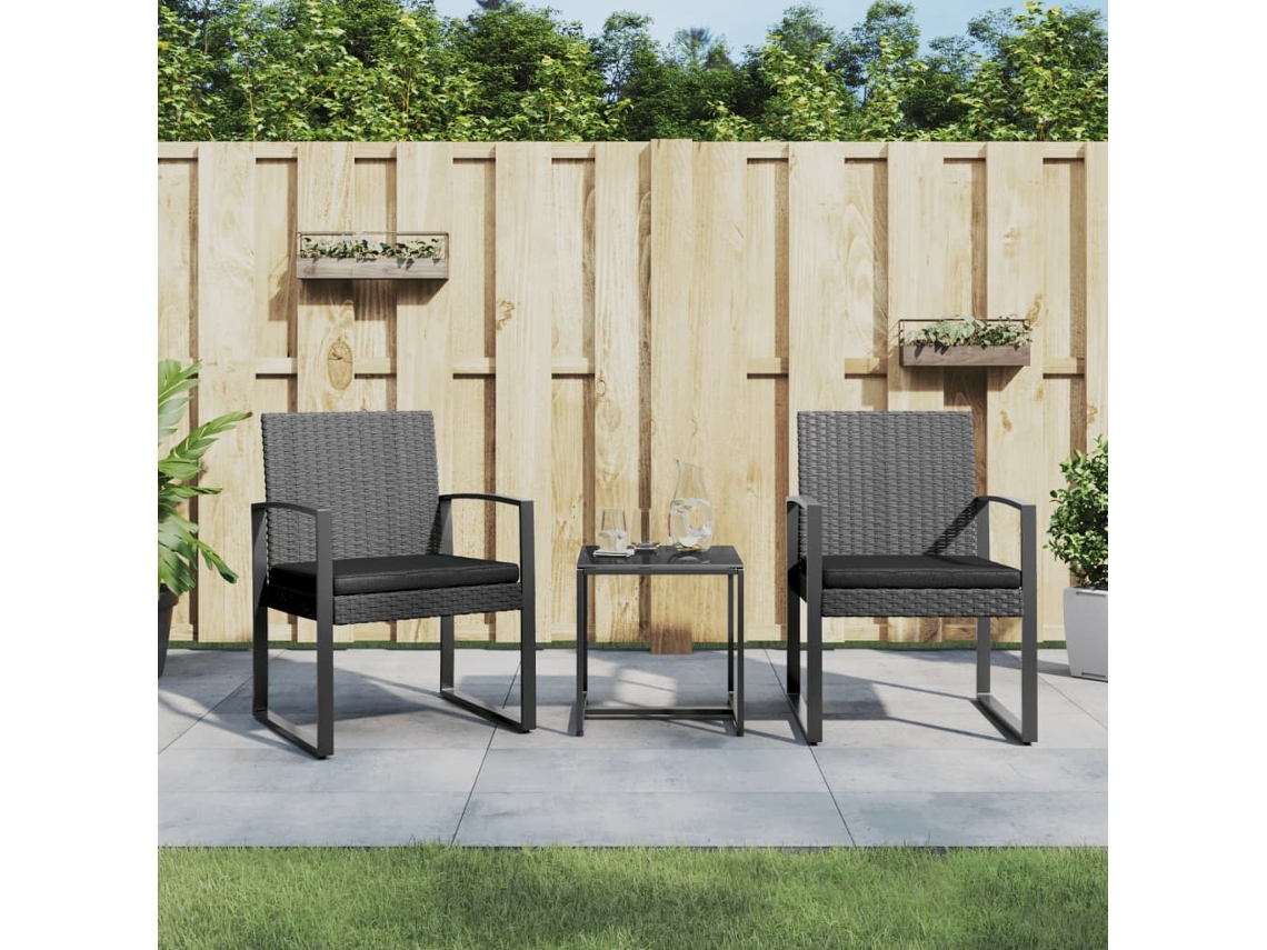 Vidaxl 3 Pcs Conj. Jantar P/ Jardim C/ Almofadões Vime Pp Cinza-escuro