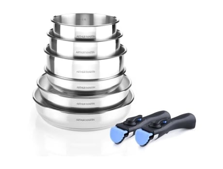 Conjunto De Utensílios De Cozinha Por Indução Arthur Martin Am5538 Aço Inoxidável 8 Peças Cabo Removível Todos Os Tipos De Fogão, Incluind