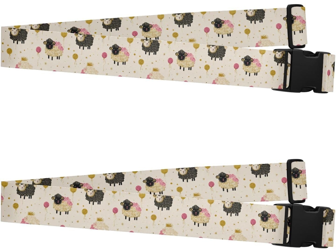 Conjunto De 2 Cintas Bagagem O Ano Novo Ovelhas Douradas E Rosas Resistentes Ajustáveis Mala Bolsa Acessórios