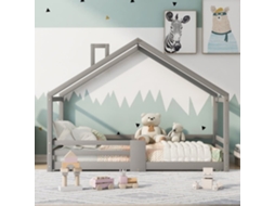 Cama De Cabina Com Grelha De Proteção - 90x200cm - Madeira Maciça - Cinzento