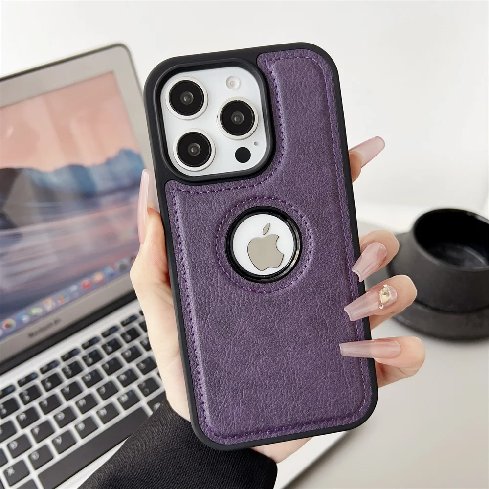 Capa De Celular Executiva Em Couro Pu Para Iphone (iphone 14 Plus, Roxa), Feita De Couro Bovino, Resistente A Impactos.