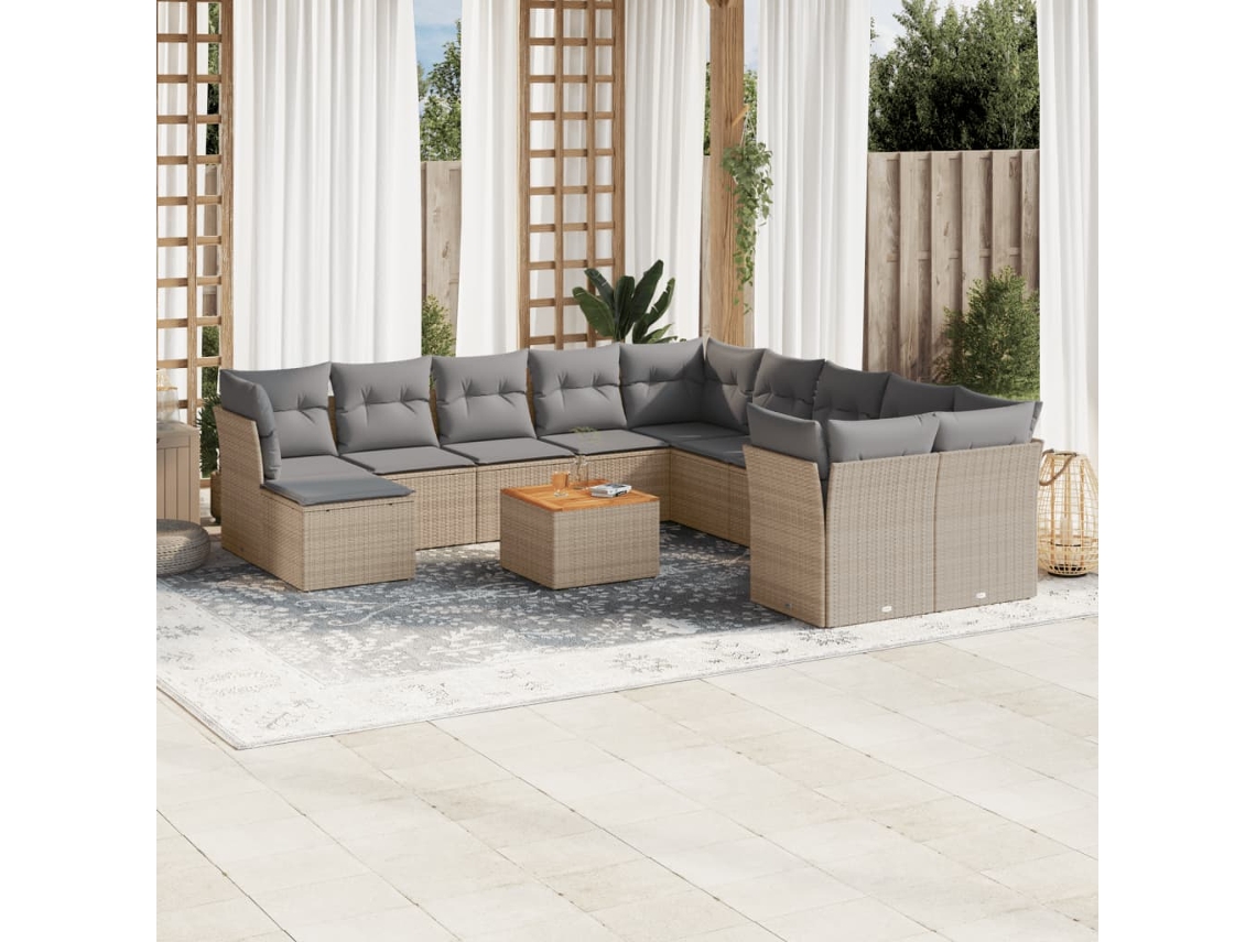 12 Pcs Conjunto De Sofás P/ Jardim Com Almofadões Vime Pe Bege Dkd Home Decor