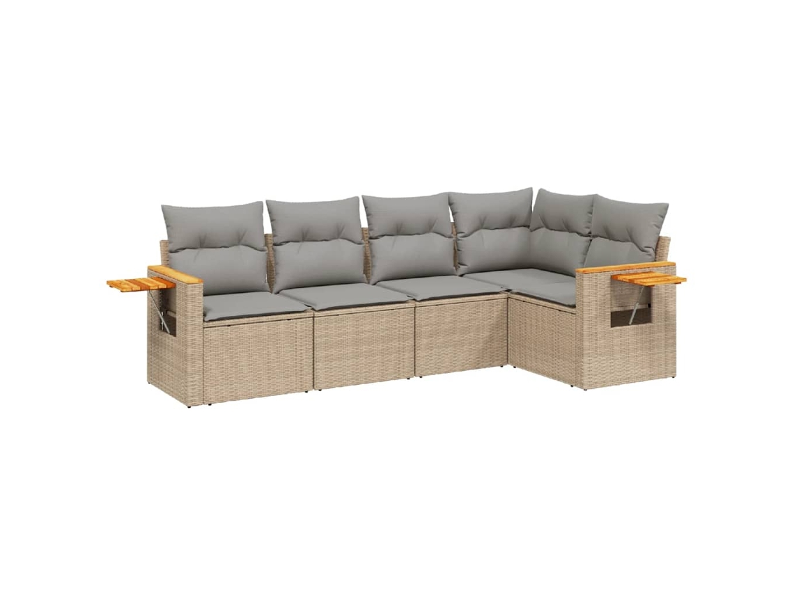 Conjunto de 5 Sofás para Jardim com Almofadas Vime Pe Bege MAISON EXCLUSIVE (5 pcs)