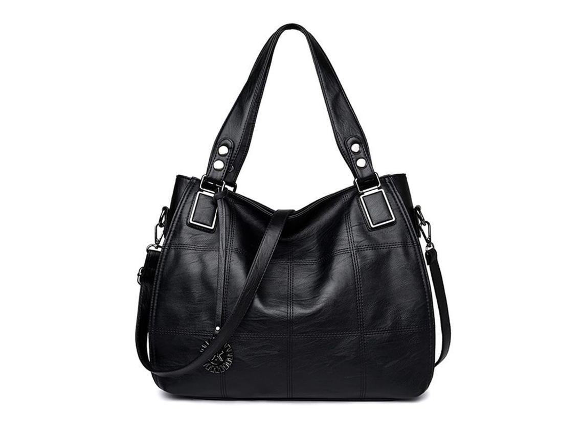 Bolsos de Couro PU para Mulher Grande Capacidade com Alça e Cinto Cruzado Preto | S/MARCA